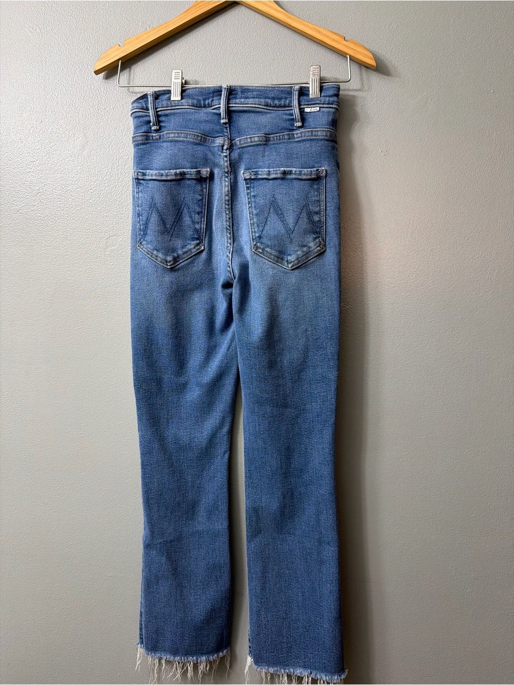 Mother the hustler ankle fray Classic Blue High-Rise Straight  Jeans - Blue 27